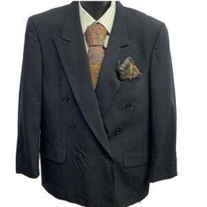 Paulo Solari Suit Jacket Double Breasted Pinstripe Wool Blazer Mens 42S Athletic